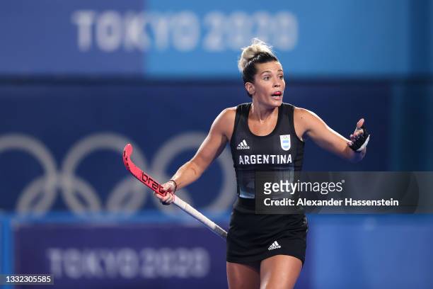 Agustina Albertarrio of Team Argentina reacts during the Women's Semifinal match between Argentina and India on day twelve of the Tokyo 2020 Olympic...