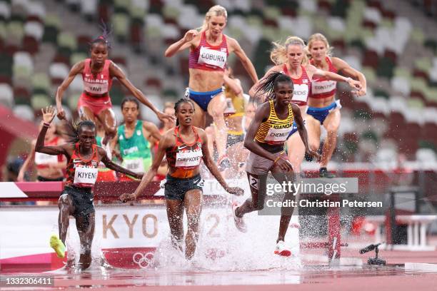 Peruth Chemutai of Team Uganda competes in the Women's 3000m Steeplechase Final on day twelve of the Tokyo 2020 Olympic Games at Olympic Stadium on...