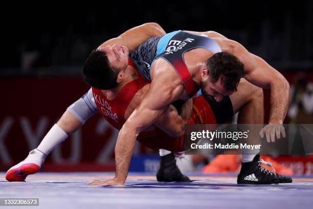 Denis Maksymilian Kudla of Team Germany competes against Mohamed Metwally of Team Egypt during the Men’s Greco-Roman 87kg Bronze Medal Match on day...