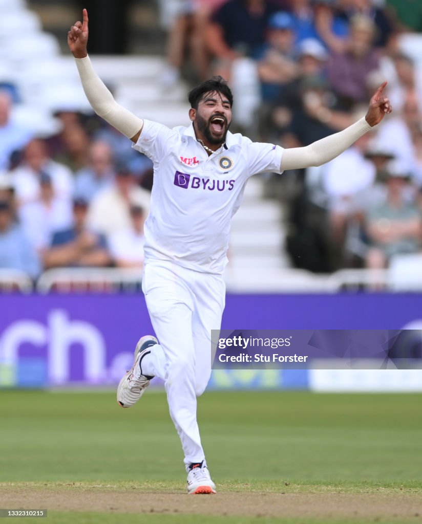 India bowler Mohammed Siraj appeals for the wicket of Zak Crawley