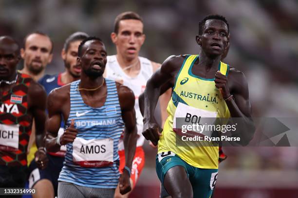 Peter Bol of Team Australia competes in the Men's 800m Final on day twelve of the Tokyo 2020 Olympic Games at Olympic Stadium on August 04, 2021 in...