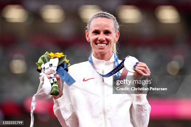 Courtney Frerichs of Team United States poses with the silver medal for the Women's 3000m Steeplechase Final on day twelve of the Tokyo 2020 Olympic...