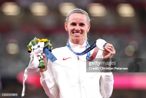 Courtney Frerichs of Team United States poses with the silver medal for the Women's 3000m Steeplechase Final on day twelve of the Tokyo 2020 Olympic...