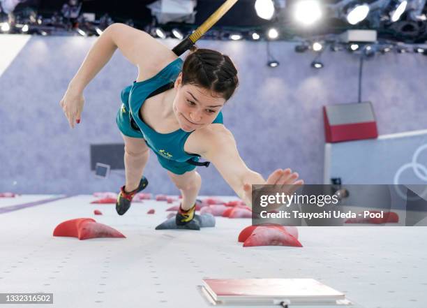 Oceania Mackenzie of Australia during the Sport Climbing Women's Combined, Qualification on day twelve of the Tokyo 2020 Olympic Games at Aomi Urban...