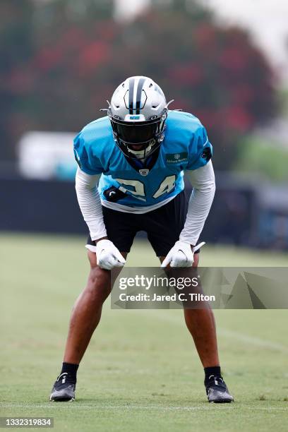 Bouye of the Carolina Panthers looks on during Panthers Training Camp at Wofford College on July 30, 2021 in Spartanburg, South Carolina.