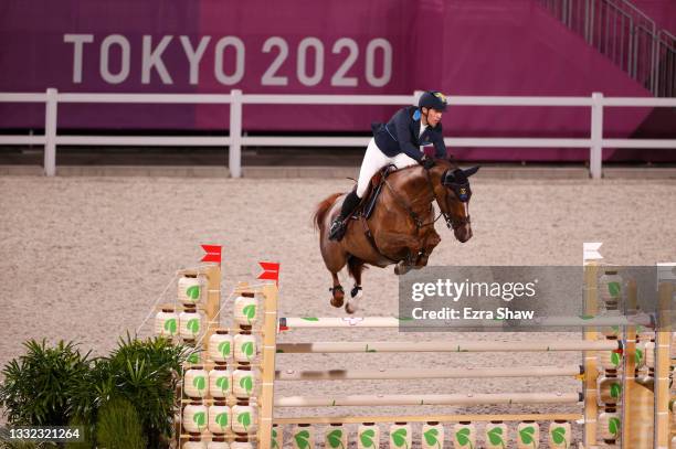 Peder Fredricson of Team Sweden riding All In competes in the Equestrian Jumping Individual Final on day twelve of the Tokyo 2020 Olympic Games at...