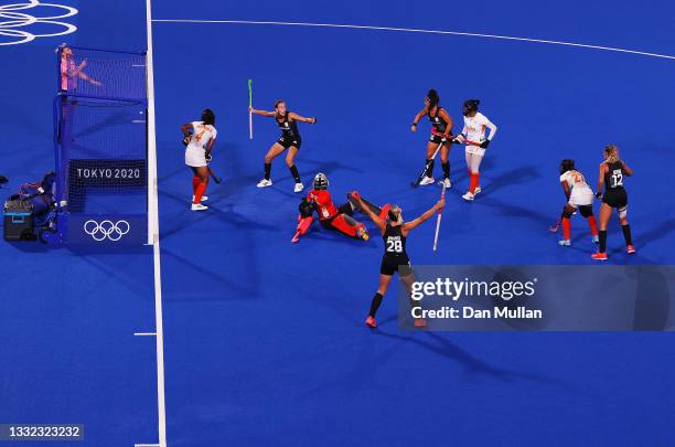 Team Argentina celebrate their team's second goal, scored by Maria Noel Barrionuevo of Team Argentina during the Women's Semifinal match between...