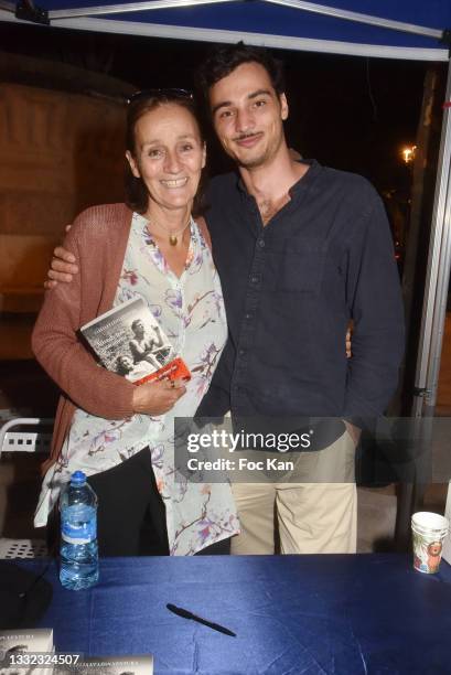 Co writers Clelia Ventura and her son Leon Ventura attend the Nocturnes Litteraires Place des Lices on August 03, 2021 in Saint Tropez, France.