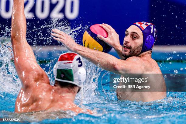 Paulo Obradovic of Croatia during the Tokyo 2020 Olympic Waterpolo Tournament Men Quarterfinal match between Team Hungary and Team Croatia at Tatsumi...