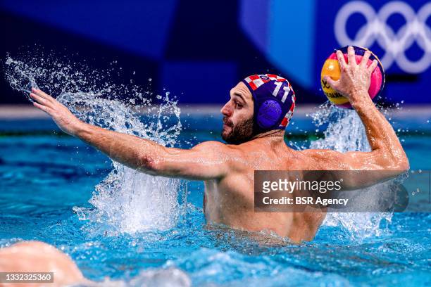 Paulo Obradovic of Croatia during the Tokyo 2020 Olympic Waterpolo Tournament Men Quarterfinal match between Team Hungary and Team Croatia at Tatsumi...