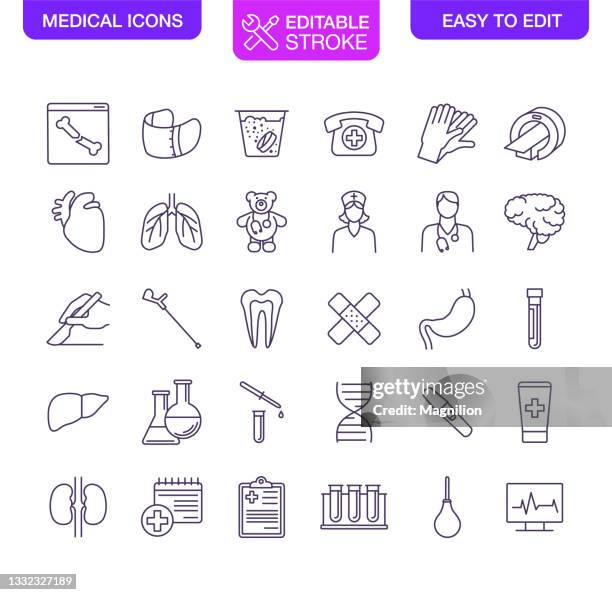 medical icons set editable stroke - injecting pen stock illustrations