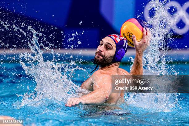 Paulo Obradovic of Team Croatia during the Tokyo 2020 Olympic Waterpolo Tournament Men Quarterfinal match between Team Hungary and Team Croatia at...