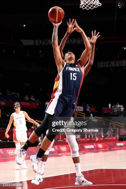 Gabrielle Williams of Team France drives to the basket against Team Spain during the second half of a Women's Basketball Quarterfinals game on day...