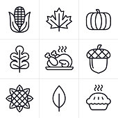 Autumn Thanksgiving Line Icon Symbols
