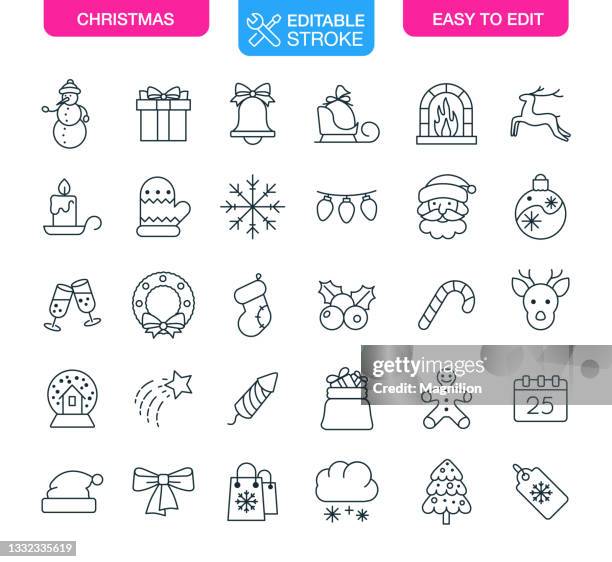 ilustraciones, imágenes clip art, dibujos animados e iconos de stock de los iconos de navidad establecen un trazo editable - galletas de navidad