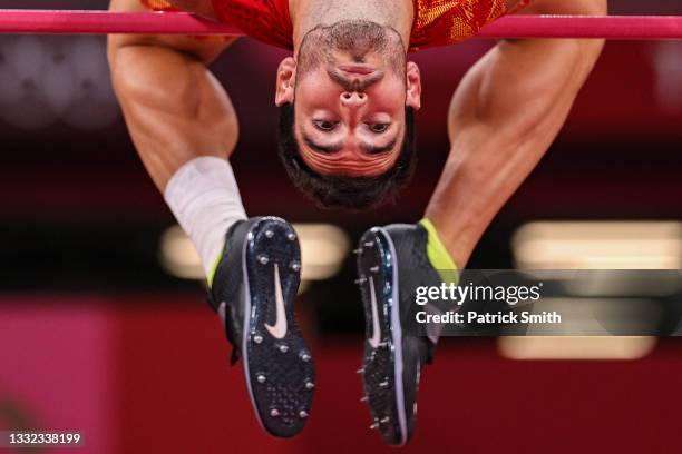 Jorge Urena of Team Spain competes in the Men's Decathlon High Jump on day twelve of the Tokyo 2020 Olympic Games at Olympic Stadium on August 04,...