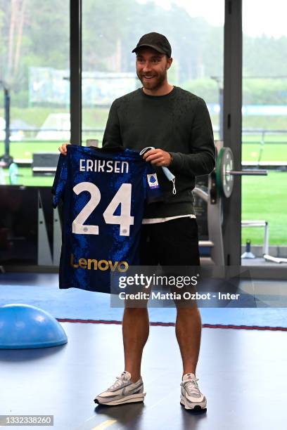 Christian Eriksen of FC Internazionale visits Appiano Gentile to meet teammates and staff at Appiano Gentile on August 04, 2021 in Como, Italy.