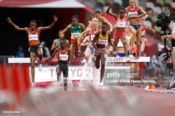 Peruth Chemutai of Team Uganda in the lead during the Women's 3000m Steeplechase Final on Day 12 of the Tokyo 2020 Olympic Games at Olympic Stadium...