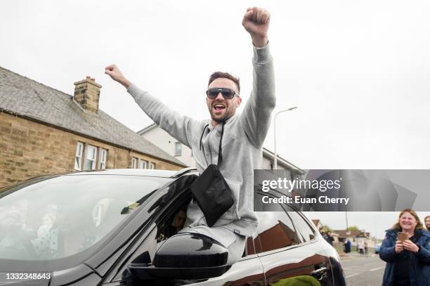 Boxer Josh Taylor arrives in his hometown of Prestonpans in East Lothian, and is greeted by fans after becoming four-belt undisputed champion on May...