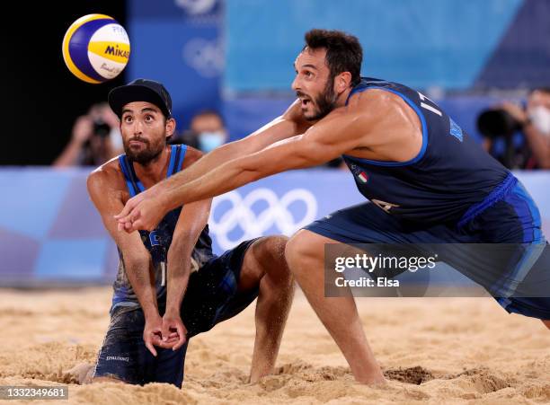 Paolo Nicolai and Daniele Lupo of Team Italy compete against Team Qatar on day twelve of the Tokyo 2020 Olympic Games at Shiokaze Park on August 04,...