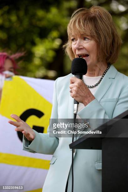 Sen. Tina Smith addresses a rally of youth climate activists on the National Mall on August 04, 2021 in Washington, DC. Organized by the Chesapeake...