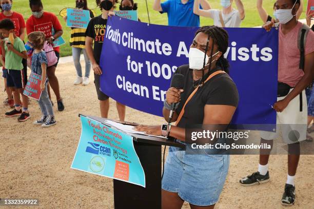 Climate activist Dakota Gant addresses a rally on the National Mall on August 04, 2021 in Washington, DC. Organized by the Chesapeake Climate Action...