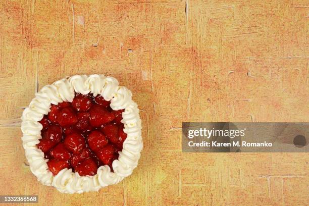 strawberry pie; bottom left on beige background - cream pie close up stock pictures, royalty-free photos & images