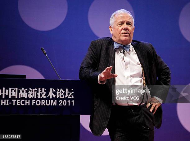 American investor and financial commentator Jim Rogers speaks during the China Hi-Tech Forum 2011 at Shenzhen Convention and Exhibition Center on...