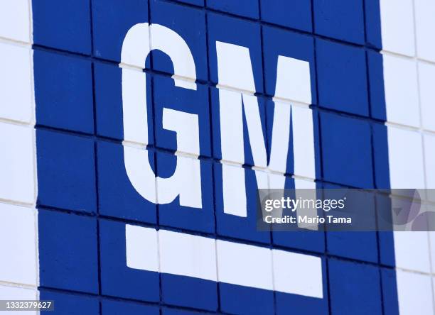 The General Motors logo is displayed at a Chevrolet dealership on August 4, 2021 in Burbank, California. In spite of a computer chip shortage,...