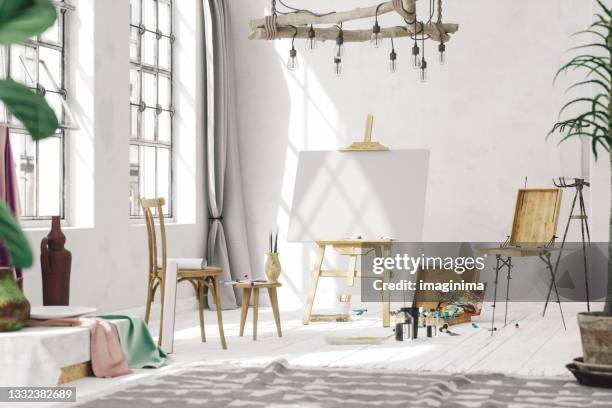 interior de loft style art studio - estudio de arte fotografías e imágenes de stock