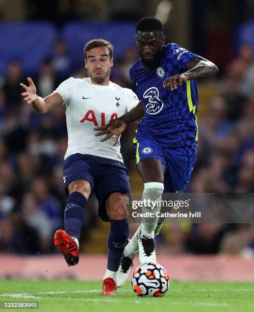 Harry Winks of Tottenham Hotspur competes with Tiemoue Bakayoko of Chelsea during the Pre Season Friendly match between Chelsea and Tottenham Hotspur...