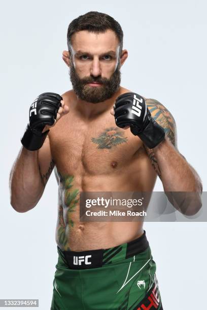 Michael Chiesa poses for a portrait during a UFC photo session on August 4, 2021 in Houston, Texas.