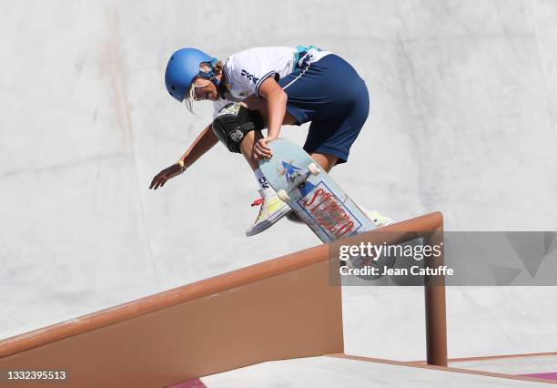 Bryce Wettstein of USA during the Women's Park Skateboarding Final on day twelve of the Tokyo 2020 Olympic Games at Ariake Urban Sports Park on...