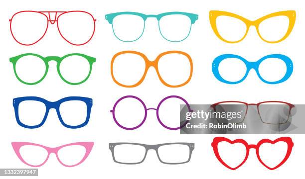 ilustraciones, imágenes clip art, dibujos animados e iconos de stock de iconos de anteojos de colores - gafas con marco grueso