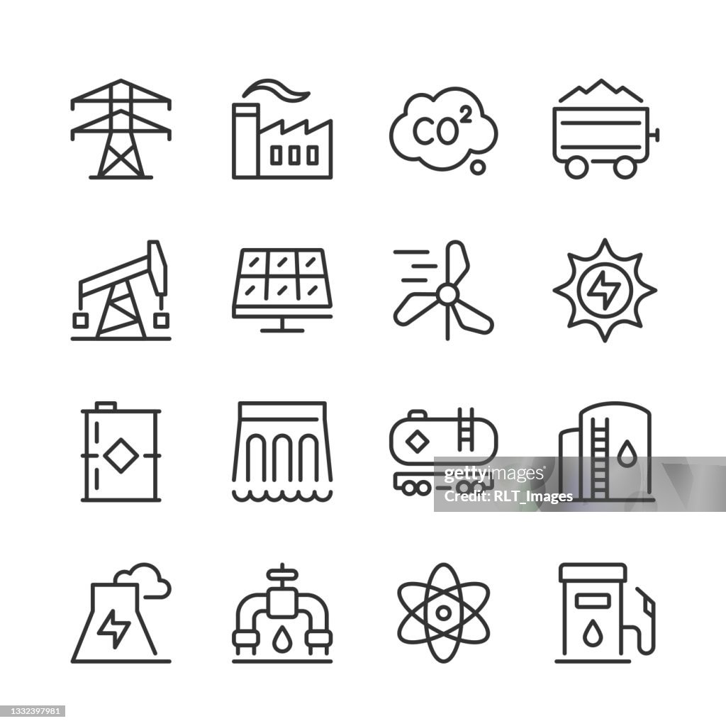Fuel & Power Generation Icons — Monoline Series