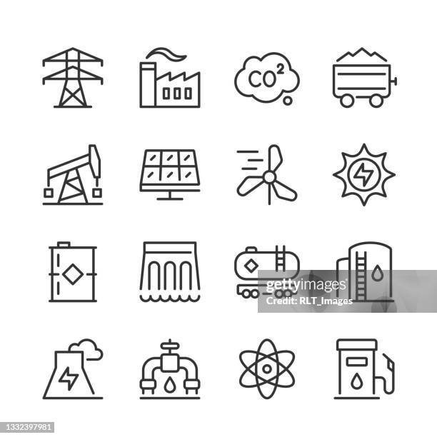 fuel & power generation icons — monoline series - factory vector stock illustrations