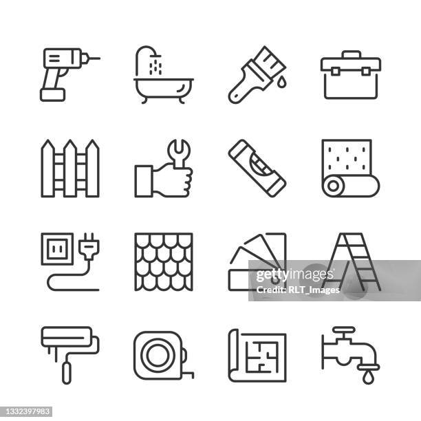 home repair & improvement icons — monoline serie - werkzeugkasten stock-grafiken, -clipart, -cartoons und -symbole