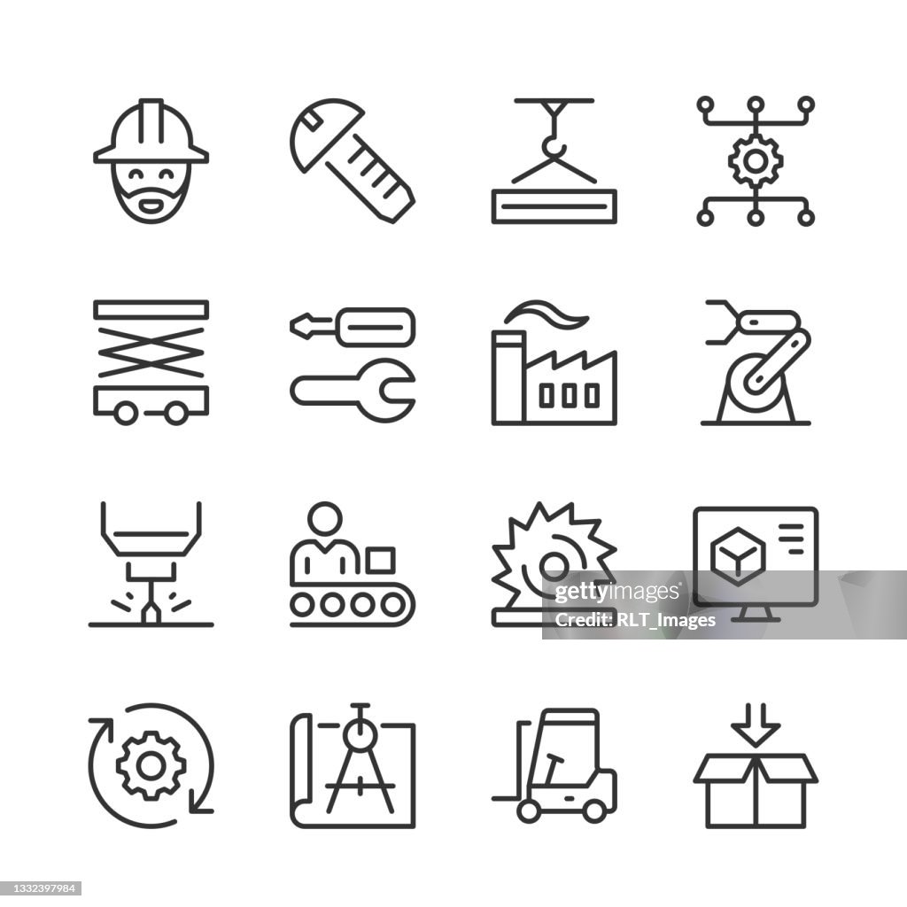 Manufacturing Icons — Monoline Series