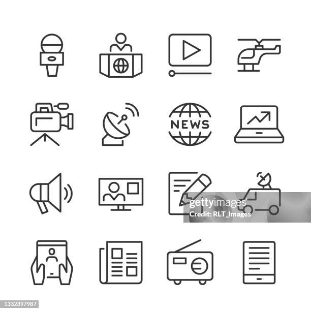 news media & journalism icons — monoline series - global news stock illustrations