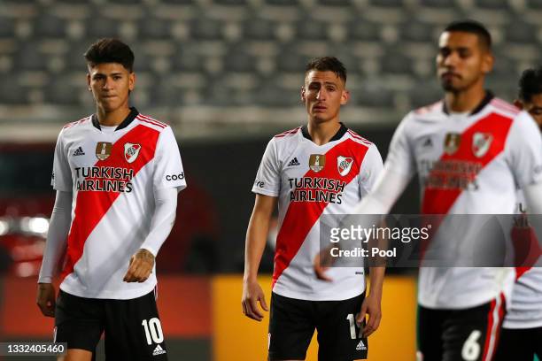 Jorge Carrascal and Braian Romero of River Plate react after losing in the penalty shootout after a round of sixteen match of Copa Argentina 2021...