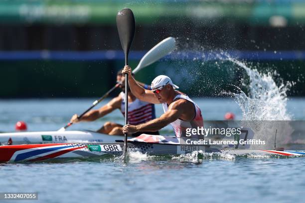 Liam Heath of Team Great Britain competes during the Men's Kayak Single 200m Semi-final 1 on day thirteen of the Tokyo 2020 Olympic Games at Sea...