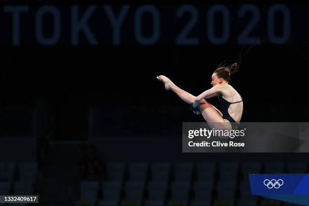 Lois Toulson of Team Great Britain competes in the Women's 10m Platform Semifinal on day thirteen of the Tokyo 2020 Olympic Games at Tokyo Aquatics...