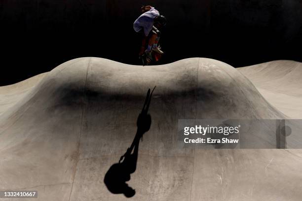 Andy Anderson of Team Canada competes during the Men's Skateboarding Park Preliminary Heat 1 on day thirteen of the Tokyo 2020 Olympic Games at...