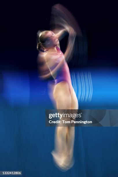 Katrina Young of Team United States competes in the Women's 10m Platform Semifinal on day thirteen of the Tokyo 2020 Olympic Games at Tokyo Aquatics...