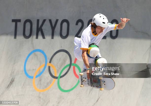 Luiz Francisco of Team Brazil during the Men's Skateboarding Park Preliminary Heat 3 on day thirteen of the Tokyo 2020 Olympic Games at Ariake Urban...