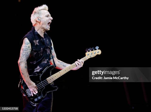 Mike Dirnt of Green Day performs during The Hella Mega Tour at Citi Field on August 04, 2021 in New York City.