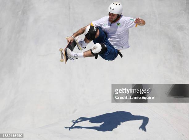 Pedro Barros of Team Brazil competes during the Men's Skateboarding Park Preliminary Heat 4 on day thirteen of the Tokyo 2020 Olympic Games at Ariake...