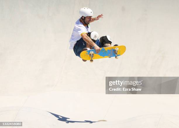 Pedro Barros of Team Brazil competes during the Men's Skateboarding Park Preliminary Heat 4 on day thirteen of the Tokyo 2020 Olympic Games at Ariake...