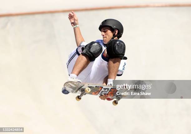 Cory Juneau of Team United States competes during the Men's Skateboarding Park Finals on day thirteen of the Tokyo 2020 Olympic Games at Ariake Urban...