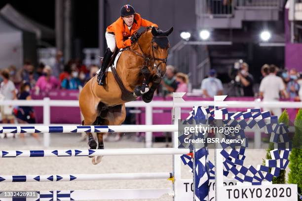 Maikel van der Vleuten of the Netherlands competing on Jumping Individual Qualifier during the Tokyo 2020 Olympic Games at the Equestrian Park on...